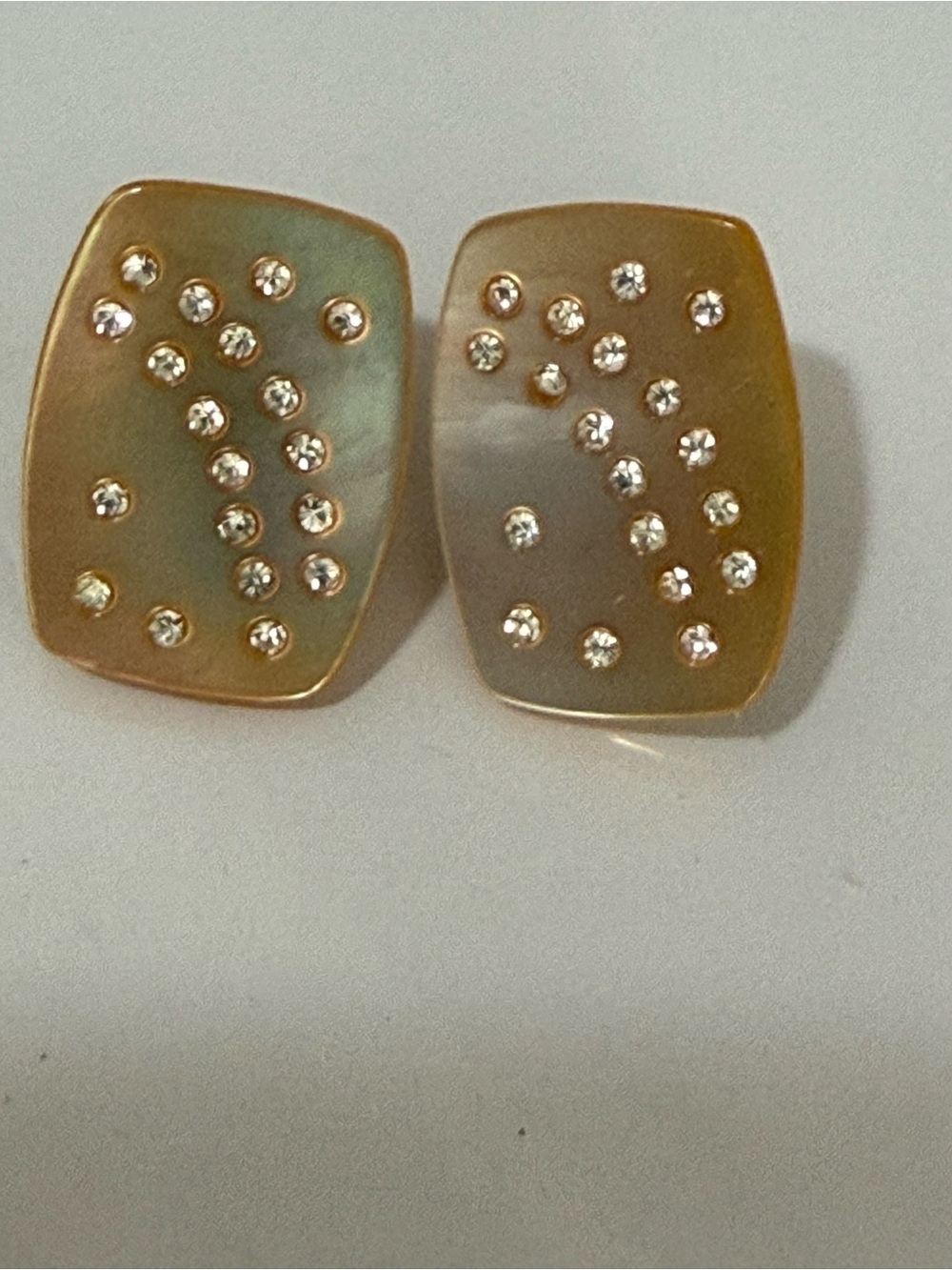 Vintage Monet MOP  Gold-tone Crystal Clip Earrings - Women Jewelry